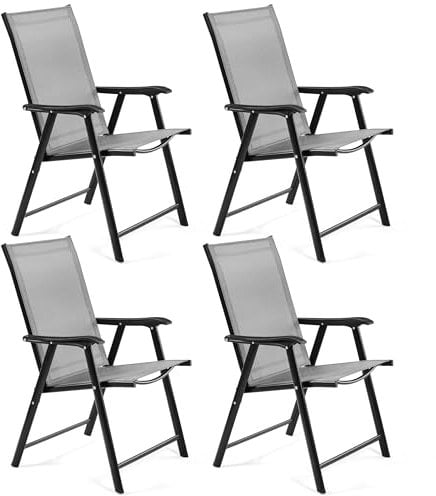 Yaheetech 4er Set Gartenstühle, Hochlehner Klappstühle Terrassenstühle mit Rückenlehne & Armlehnen, Klappbare Outdoor-Stühle Essstühle bis 150 kg Belastbar Grau