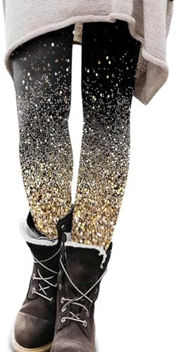 Generisch Damen Leggings Glänzend Pailletten Gedruckt Yoga Hosen Casual Schlankheits Hosen Sommerhose Damen Gold XXL