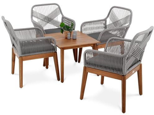 di volio Gartenmöbel-Set Piago Grau/Graphite, Gartenmöbel aus robusten und witterungsbeständigen Materialien - Quadratischer Holztisch & 4 Stühle