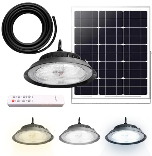 LUXULA dimmbare LED Hängeleuchte mit Solarpanel und Fernbedienung für Außen - 10W 1200lm - 5m Kabel - IP44 Außenleuchte Solarlampe Camping Outdoor Garten Terrasse Zelt