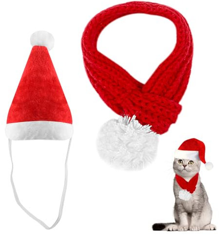 Hund Weihnachtsmütze und Schal, Weihnachten Hundekostüme, Haustier Weihnachtsmütze, Weihnachtshunde Schal für Kleine und Mittelgroße Hunde und Katzen