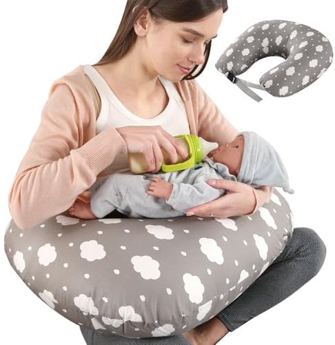Labtec Baby Stillkissen, Nursing Pillow mit verstellbarem Bauchgurt, Baby Stützkissen, 100% Baumwolle Abnehmbarer Bezug, Schwangerschaftsgeschenk, Große Größe