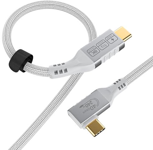 HOTUTUKI USB 4 Right Angle Cable 3.3ft (240W, 40Gbps, 8K Video) Compatible With White Thunderbolt 4, USB-C High Speed Data Transfer 90 Degree
