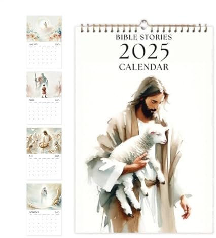 Bibelgeschichten Kalender 2025 | Christlicher Kalender | Jesus Christus was für ein Jahreskalender | christlicher Hängekalender mit 12 Atemberaubenden Illustrationen der Hoffnung und Inspiration