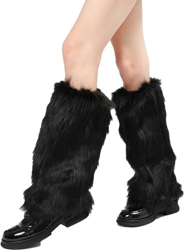AYNKH Faux Fur Leg Warmers for Women, 40CM Fashion Boot Cuff Toppers Furry Covers Accessories