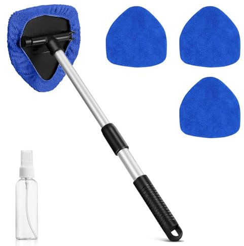 Esshogo Autoscheiben-Reinigungsbürste, Auto-Reinigungsset, Autobürste, Teleskop-Autoscheibenreiniger, Autoscheibenbürste, Autoglas-Reinigungszubehör, Fensterputzer, Fensterputzer teleskop