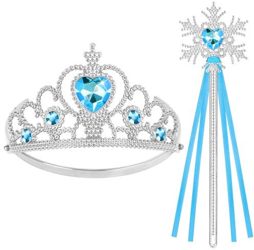 HOTUT Prinzessin Tiara Krone und Zauberstab, Princess Dress Up Zubehör, Tiara Kinder und Zauberstab Set, Prinzessin Kleid Zubehör für Weihnachtsdekoration, Cosplay, Themenpartys - Blau