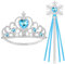 HOTUT Prinzessin Tiara Krone und Zauberstab, Princess Dress Up Zubehör, Tiara Kinder und Zauberstab Set, Prinzessin Kleid Zubehör für Weihnachtsdekoration, Cosplay, Themenpartys - Blau