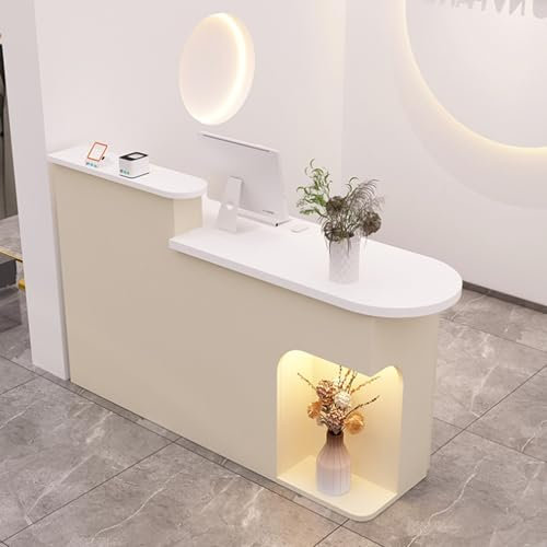Empfangstheke Moderner Rezeption,Empfangstresen mit Led-Leuchten und Abschließbarer Schublade,Multifunktional Verkaufstheke Kassentheke,Doppelschichtige Arbeitsplatte,Für Kasse, Lobby, Salon, Einzelha