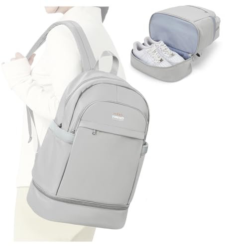 suradar Sportrucksack Damen Herren, Rucksack mit Schuhfach Rucksack Sport Damen Sportrucksack mit Schuhfach Kinder Schwimmrucksack Sporttasche Rucksackfunktion Reiserucksack Damen Hellgrau Klein