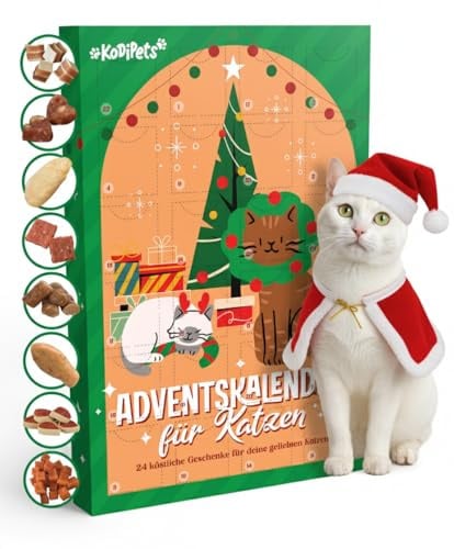 Kodipets Katzen Adventskalender 2025 – 24 Leckerlis – Weizenfrei & glutenfrei – Adventskalender für Katzen mit 8 Sorten Katzenliebhaber