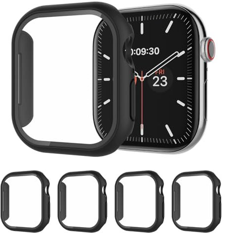 AOTUAO 4 Piezas Funda Compatible con Apple Watch Series 11 10 42mm, Estuche Rígido Delgado PC Protector de Pantalla Cristal Templado para iWatch Series 11 10 42mm (4 Negro)