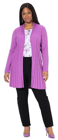 Ulla Popken Damen große Größen Übergrößen Plus Size Plissee-Strickjacke, A-Linie, Schalkragen, Langarm Mauve 46+ 837597815-46+