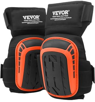 VEVOR Knee Pads for Work, Extended Heavy Duty Construction Knee Pads with 2 Extension Straps, Anti-Slip Foam Gel Knee Pads, Men & Women, for Gardening Flooring Roofing and Cleaning, Black and Orange