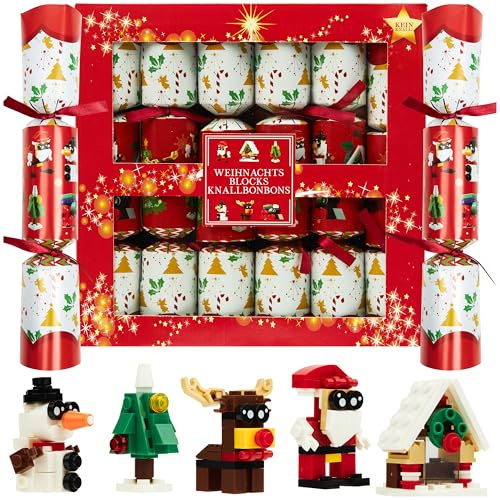 KreativeKraft Weihnachten Knallbonbons, Ohne Knall Christmas Crackers mit Spielzeug, Partyhüte, Witze, Kleines Geschenk im Inneren, Tischdekoration (Mehrfarbige Blöcke)
