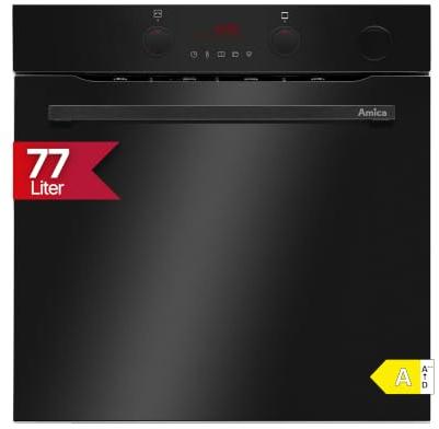 Amica Einbaubackofen 60 cm 77 L Injection Steam Black EBSX 949 800 V | 11 Backofenfunktionen, Kerntemperatursensor, SoftOpen & SoftClose, Sixx Timer, SteamClean, Doppel Halogenbeleuchtung