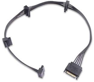 ELFJMZP Cable divisor de alimentación SATA de 15 pines, 1 macho a 4 hembra, cobre estañado de 18 AWG, 52 cm para unidad de CD HDD SSD, adaptador de corriente multiunidad para servidor PC NAS (negro