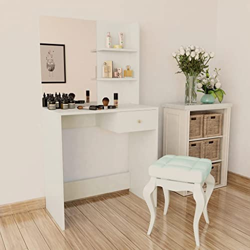 Teenpull Coiffeuse en bois 75 x 40 x 141 cm, blanche, avec grand miroir, tiroir spacieux pour cosmétiques, console de maquillage stable