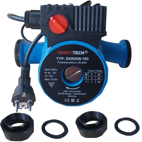 PAG Turbo GmbH® - Heizungspumpe Zirkulationspumpe Umwälzpumpe PAG - SXR25-40/180, 25-60/180, 25/60/130 mit Verschraubungen und Kabel. (SXR 25-60/180)