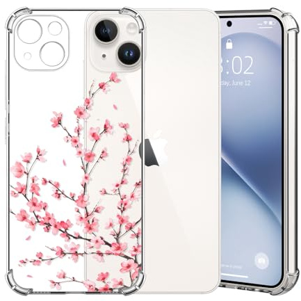 ChoosEU Transparent Hülle für iPhone 13, Rosa Sakura | Weich TPU Silikon, Handyhülle mit Blume Muster Motiv für Mädchen, Dünn Case, Stoßfeste Airbag Schutzhülle Durchsichtig Cover