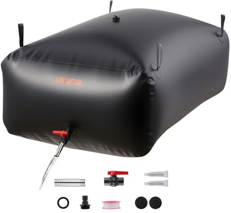 VEVOR Réservoir d'Eau Souple 540 L, Vessie de Stockage Eau Pliable, Sac Conteneur d'Eau PVC Grande Capacité, pour Irrigation Jardin, Camping, Camping-car, Utilisation Extérieur, Stockage Urgence, Noir