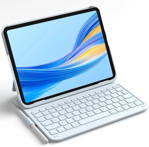 Inateck Coque Clavier iPad A16/10e Gén, Ultra-légère 427g | Pour iPad Air 11 M4/M3/M2, Air 5/4, Pro 11, porte-stylet caché, AZERTY, AirTap, Bleu