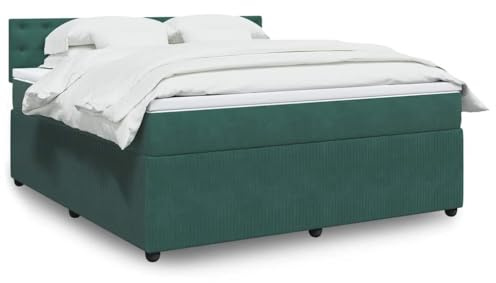 GeenYuu Boxspringbett mit Matratze, Dunkelgrün 180x200 cm Samt, Taschenfederkern, Holzrahmen, Schlafzimmer Möbel, Komfortabel