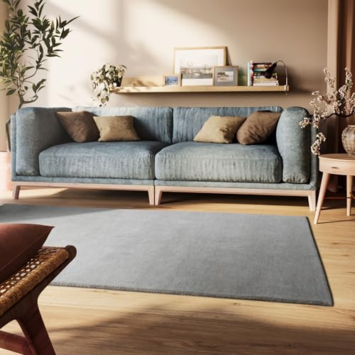 Steffensmeier Gabbeh Teppich Sowana | 100% Schurwolle, Grau, Größe: 130x190 cm Kurzflor Teppich für Wohnzimmer, Handtuft, Goodweave-Siegel
