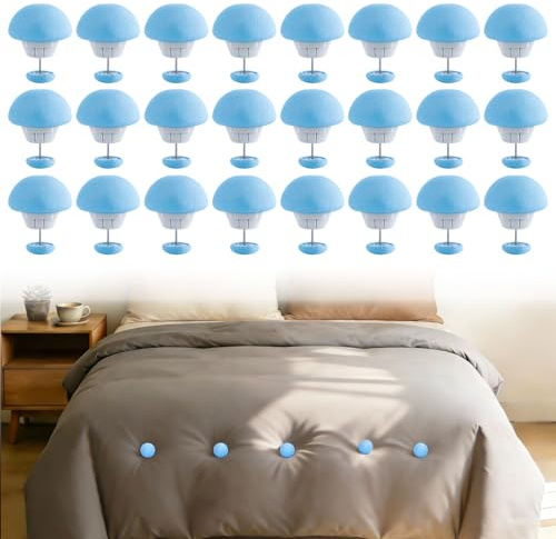 Attache Couette Antidérapantes 24Pcs Pince Couette Attache Drap Housse Tissu en Coton Chaud Conception Anti-Chute Idéales Fixation Ronds pour les Draps Vêtements Couettes Couvre-lits et Rideaux (Bleu)