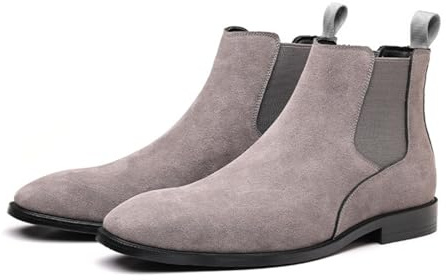 HESYSUAN Classic Chelsea Suede Boots per gli uomini, Slip on Stivali da uomo, Retro Solid Color Comfort Stivale in pelle scamosciata alla caviglia, grigio, 42 1/3 EU