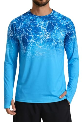 XiaoMoSha Rash Guard Mens UPF 50+ Sun Protection Rash Vest Long Sleeve Swimming Tops Quick Dry Sun Shirt Light Weight Breathable T-Shirt for Running Sport Fishing Hiking S-2XL