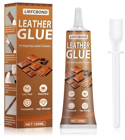 LIKFCBOND Pegamento Cuero, Cola para Cuero Transparente y Flexible, 120ML | Pegamento para Cuero Piel, Profesional para Reparar Sofás, Bolsos, Asientos de Coche y Zapatos, Secado Rápido y Transparente