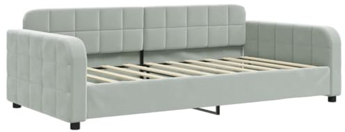 Owoxanthellate Tagesbett 100x190 cm Hellgrau Samt 2in1 Schlafsofa mit Metall-Massivholz-Gestell Modernes Design für Wohn- und Schlafzimmer