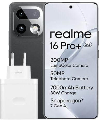 realme 16 Pro+ 5G Smartphone, 12+512 GB, 200MP LumaColor Primary Camera 50MP Front Camera,6.8 144 Hz AMOLED Curved display, Snapdragon® 7 Gen 4, 7000mAh Battery, 80W SuperVOOC, IP69K, Grey