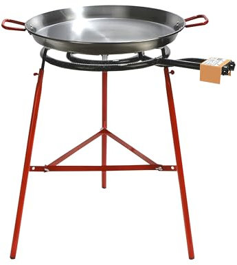 Garcima Mirador Plus Garten Paella Set – 60 cm Paella Pfanne Stahl poliert/400 + Gasbrenner