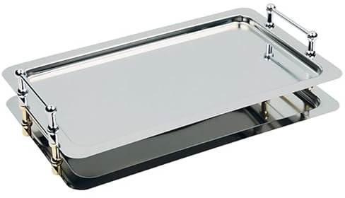 APS 11150 GN 1/1 System-Tablett BUFFET STAR, Servierplatte, stapelbar und verschraubbar, verschraubte Griffe (verchromt), inkl. Distanzstücke, 53 x 32,5 cm, Höhe 6,5 cm, Nutzhöhe 4 cm, Edelstahl