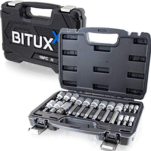 BITUXX® 18 teiliger Innensechskant Nusssatz Sechskant Vielzahn Innen Bit Steck Nüsse Stecknuss Steckschlüssel Satz Bit Werkzeug Set