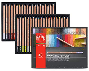Caran d'Ache Pastel Pencil Etui mit 40 Pastelstiften aus Holz merhfarbig - wasservermalbar - für Kinder und Erwachsene