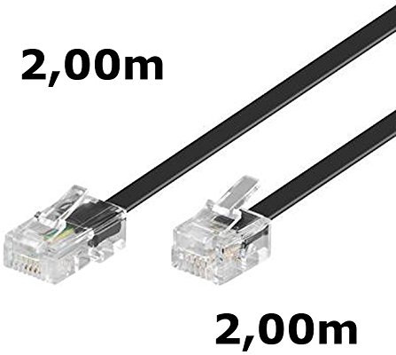 DITM® Cordon Téléphone ou ADSL RJ11 male vers RJ 45 male (2,00m, Noir)