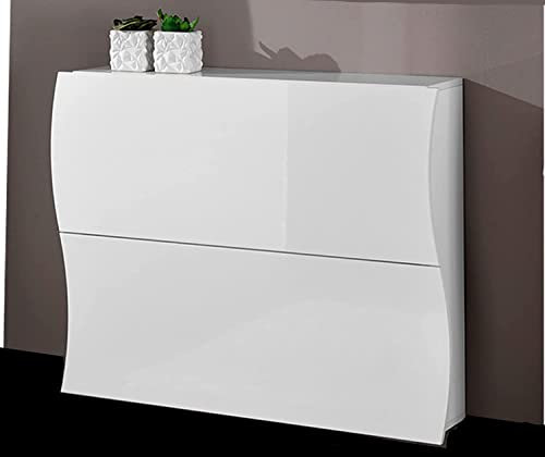 Étagère à Chaussures Moderne, Made in Italy, avec 2 Portes battantes, Étagère à Chaussures d'entrée, 101x27h82 cm, Couleur Blanc Brillant