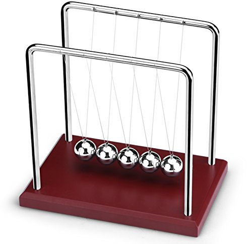 ScienceGeek Classic Newton's Cradle Balance Balls Red Large Wooden Base