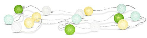 levandeo 15er Lichterkette LED Kugeln Lampions Baumwolle Grün Gelb Weiß Cotton Girlande Deko Cottonballs
