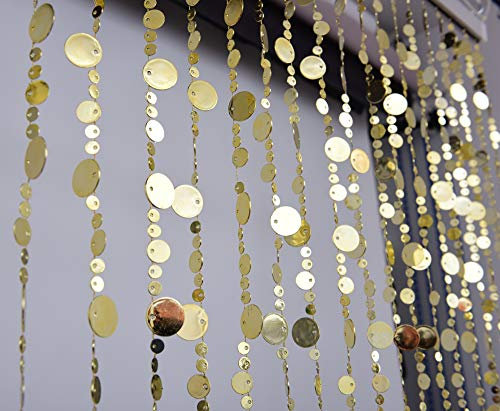 FlavorThings Goldener Perlenvorhang, 91 cm breit x 1,8 m lang, Türschnurvorhang, Wandpaneel, Fransen, Fenster, Raumteiler, Rollo für Hochzeit, Kaffeehaus, Restaurant, Teile, Kristalldekoration