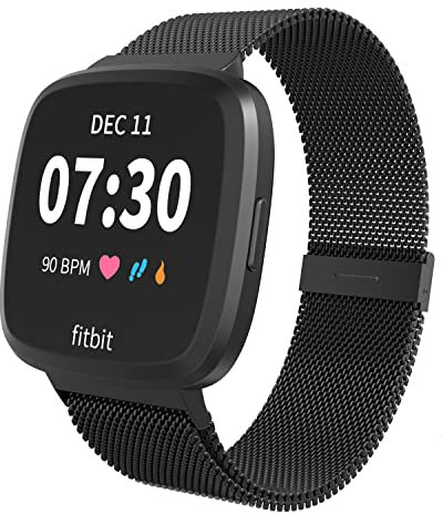 Limque Magnetische Bänder kompatibel mit Fitbit Versa/Versa 2/Versa Lite/SE, Damen Herren Metall Verstellbares Ersatzarmband für Fitbit Versa Smart Watch Mehrfarbig (Schwarz, Groß)