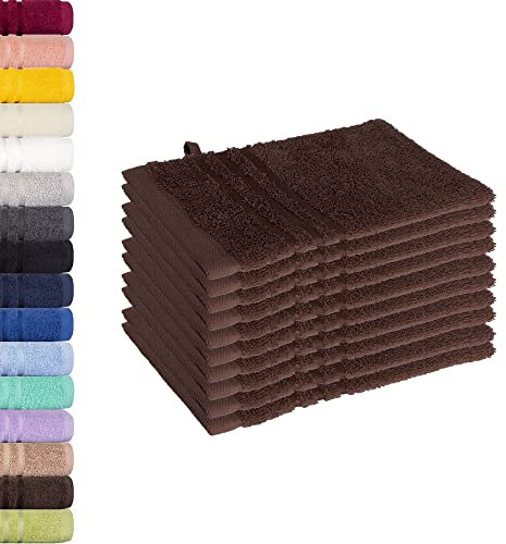 Lavea 10er Set Waschhandschuh 15x21 cm – Saugstarke und Weiche Waschhandschuhe aus 100% Baumwolle, Frottierserie Elena – Waschbar und Strapazierfähig – Kaffeebraun
