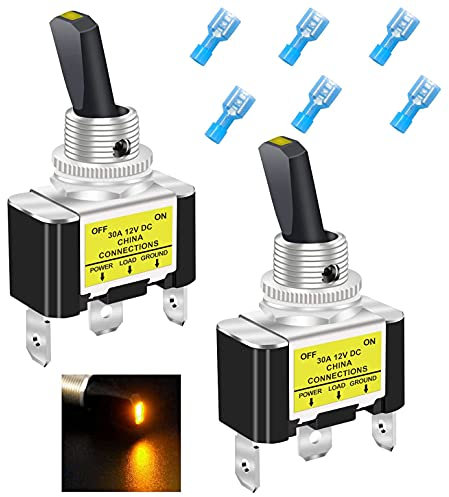 Taiss/2 Stück Kippschalter 12V DC gelben LED Wippschalter 30A SPST EIN/AUS 3Pin Mit Terminal, Für Auto Oder Boot ASW-07D-2-Y-DZ