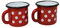 2 x 250 ml Metallbecher rot mit weißen Punkten.