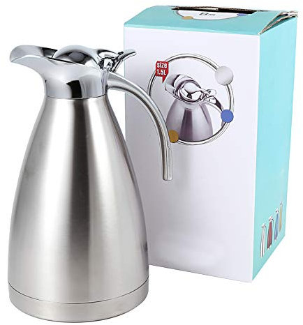 Thermo Pot, Kaffeekanne,Teekanne 1 5l Edelstahl Edelstahl Kaffee Teekanne Doppelwandige Vakuumisolierte Thermo Jug WäRmflasche Mit Griff(1.5l-Silber)