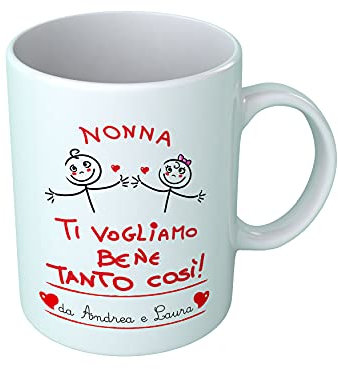 Overthetee Tazza con Nomi Personalizzati - Festa Nonni, Maschietto e Femminuccia Nonna Ti Vogliamo Bene Tanto Così - Idee Regalo