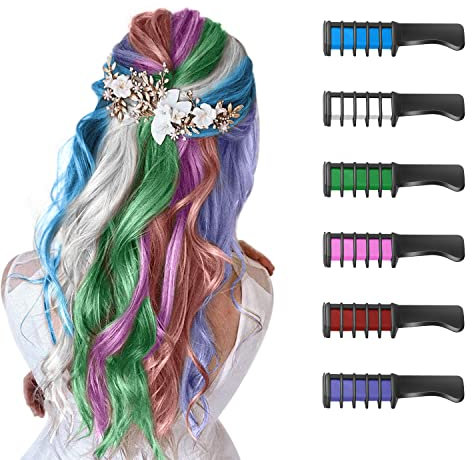 Haarkreide Kamm, 6 Stück Haar Colorationen Temporäre Haarfarbe für Kinder Mädchen, Waschbar Non-Toxic, für Karneval, Cosplay,Party, Weihnachten Halloween Geburtstag